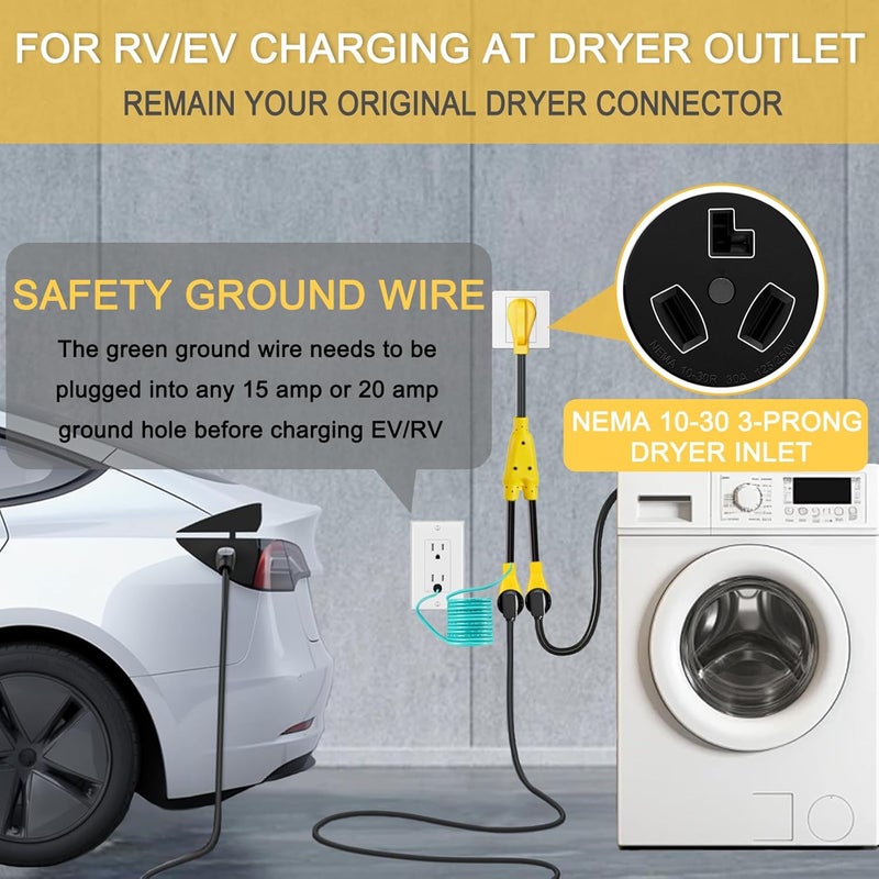 Suplevel 30 Amp Dryer Y Splitter to RV/EV, NEMA 10-30P to 14-50R/10-30R Splitter Power Adapter Cord, Dryer 3-Prong 30 AMP Y Adapter Cable for EV Charging at Dryer Outlet, STW 10 AWG, 3 FT, ETL Listed - Image 5